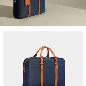 Stuart Lau Elegant Men's Navy and Tan Briefcase